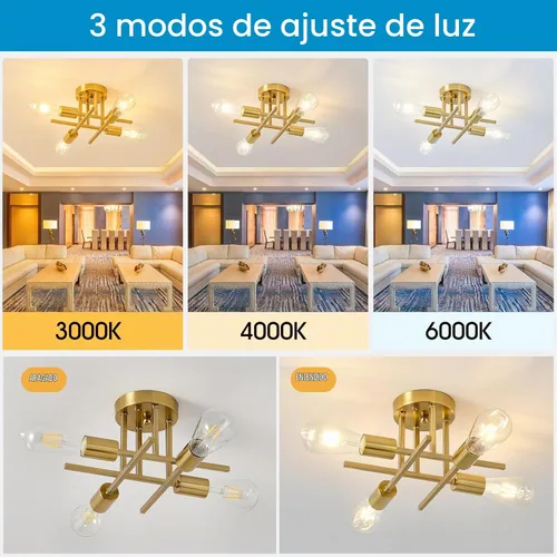 Vista 4 de EGM Lámpara de techo semiempotrada con 4 luces doradas Sputnik, 1 paquete Oro (1 paquete)