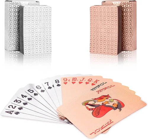 Vista 7 de 10 Paquetes de Cartas de Juego - 5 Negras 5 Doradas HD, 54 Cartas de Póquer Estándar de Plástico Impermeable para Fiestas Familiares naipes de oro