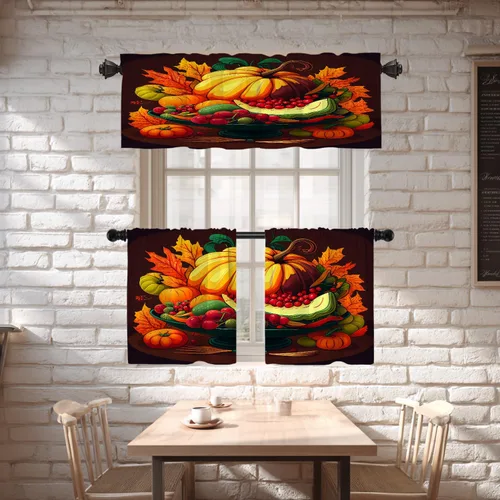 Vista 115 de Shrahala Orange Autumn Autumn Blackout Curtain Tiers, Fall Kitchen Valance Light Blocking Tier Drapes with Rod Pocket, 2 Pack 26 X 24 in
