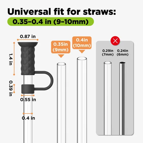 Vista 6 de 6 piezas de tapas con base de succión para pajitas, 0.4in/10mm, topper para pajitas para vaso Stanley 30/40 oz, negro 6 tapas de silicona