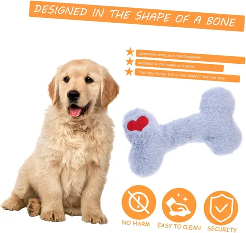 Vista 8 de ORFOFE Interactive Plush Squeaky Dog with Blue Heart Bone for Puppy Teething and Chewing Washable Sound for Dogs Stimulates Intelligence and