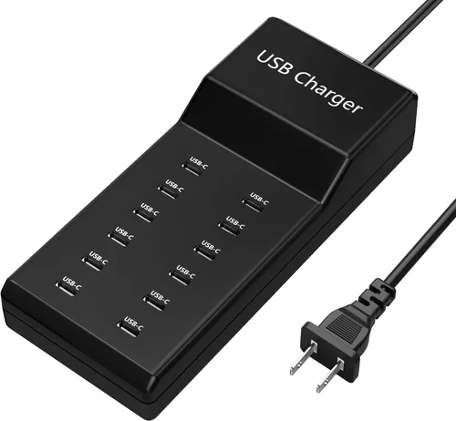 Vista 7 de Estación de carga USB, 12 puertos (6 USB + 6 USBC) Hub de cargador USB, tira de alimentación USBC múltiple de 50 W para iPhone, Samsung, tableta