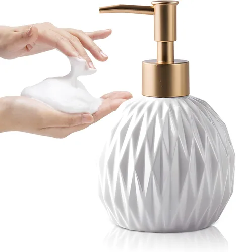 Vista 11 de Ceramics - Dispensador de jabón dorado para baño, dispensador de jabón de alivio para fregadero de cocina, botella de jabón líquido recargable