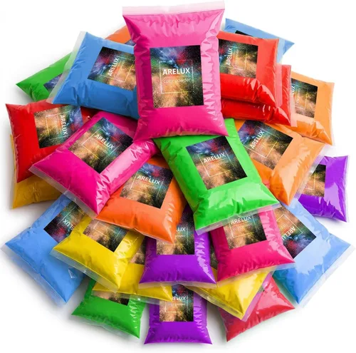 Vista 9 de ARELUX Holi Color Run Powder - Paquete de 12 unidades de 2.8 onzas cada uno de colores surtidos naturales Rangoli en polvo a granel, pintura de tiza