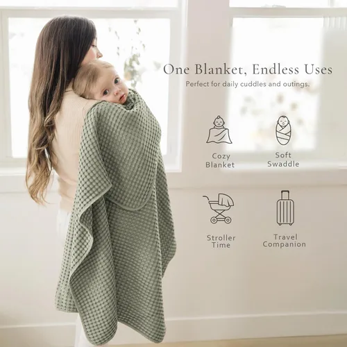 Vista 2 de Konssy Manta de Bebé de Gofre - Suave y Acogedora Manta de Arrullo para Guardería, Manta Ligera para Niños Pequeños para Niños y Niñas, Ideal