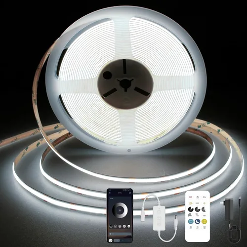 Vista 8 de Tira LED COB, tira de luz LED COB blanca cálida de 16.4 pies, tira de luz LED regulable de 2700 K, CRI92+, 0.315 in de ancho, cinta LED flexible