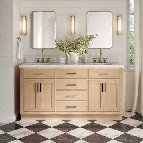 Vista 60 de ARIEL Hepburn - Tocador de baño de 30 pulgadas con fregadero, madera maciza, encimera y protector contra salpicaduras de cuarzo blanco puro de 1.5