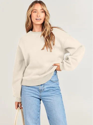 Vista 8 de ANRABESS - Sudaderas de vellón de mujer, cuello redondo, de gran tamaño, bonitas, para otoño e invierno, para estudiantes de preparatoria, jóvenes