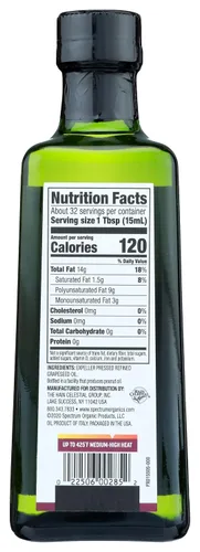 Vista 2 de Aceite de semilla de uva refinado Spectrum Naturals, 16 onzas.