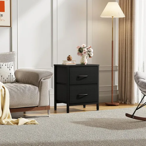 Vista 7 de Sweetcrispy - Mesita de noche pequeña con 2 cajones de tela, mesa auxiliar para dormitorio, para mesita de noche de 20 pulgadas de alto para Negro