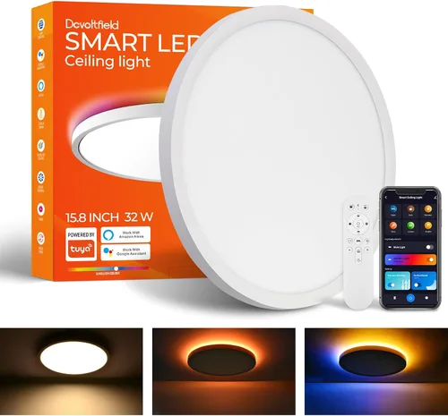 Vista 10 de Lámpara de techo LED regulable con control remoto, 24 W, 2640 lúmenes, 12 pulgadas, luz nocturna cálida de 2000 K y 3000 K-6500 K, moderna lámpara