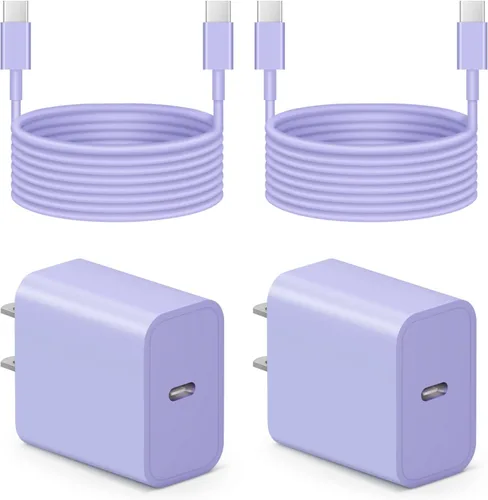 Vista 20 de Cargador para iPhone 17 16 15 de carga rápida - 2 unidades, 20 W, USB C, bloque de carga con cable tipo C de 6 pies compatible con iPhone 17/17