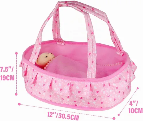 Vista 4 de Cuna de cuna portátil para muñeca de bebé, bolsa de transporte para muñecas, juego de accesorios para muñecas, oso acolchado suave para muñeca