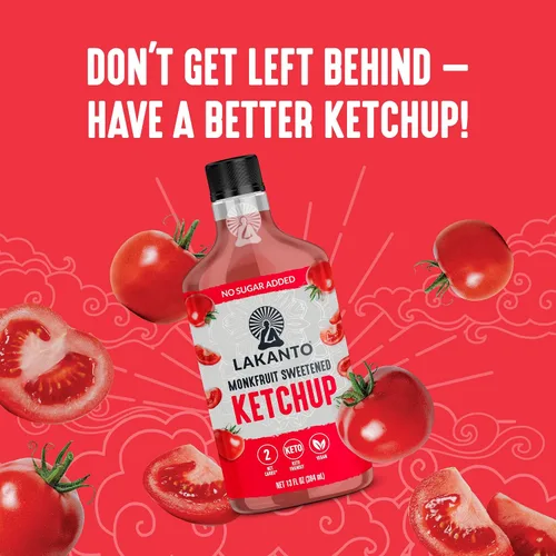 Vista 5 de Lakanto Ketchup sin azúcar, endulzado con edulcorante de fruta de monje, perfecto para hamburguesas, papas fritas, keto, paleo y vegano, sin gluten
