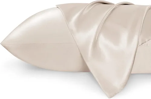 Vista 2 de Bedsure Juego de funda de almohada de satén tamaño queen para cabello y piel, color beige