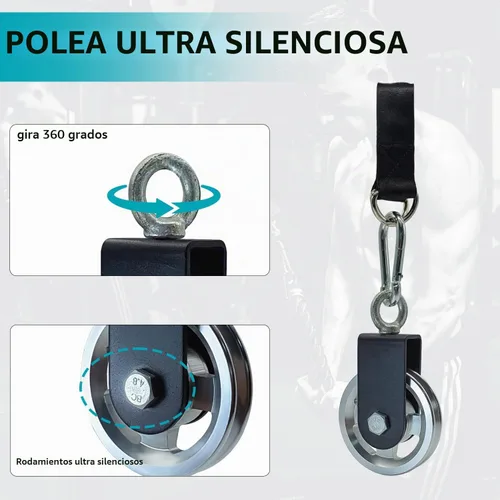 Vista 2 de Polea de cable para equipo de ejercicio con correa para colgar y mosquetón, rotación silenciosa de 3.74 pulgadas/3.740 in, polea de 360 grados
