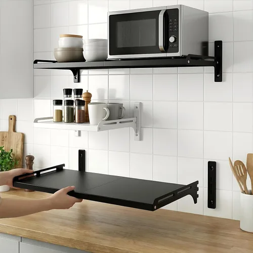 Vista 3 de ABCOOL Estante de montaje en pared extensible para horno microondas, cocina, hogar, soporte desmontable ajustable a presión con 4 ganchos