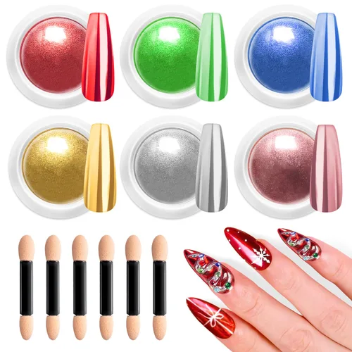 Vista 14 de Kit de polvo de uñas cromado y gel de uñas 3D BISHENGYF: 0.53 oz No Wipe 3D Sculpting Gel Aurora White Pearl Silver Gold Chrome Nail Powder