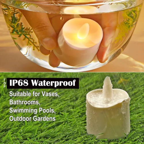 Vista 4 de HL Velas sin llama con temporizador remoto, más de 100 horas recargables, impermeables, funciona con pilas, con base de carga, velas flotantes