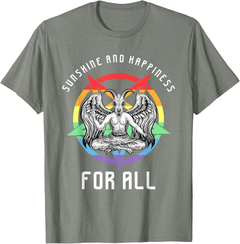 Vista 26 de Funny Sunshine and Happiness for All LGBT Gay Pride Baphomet Camiseta Negro