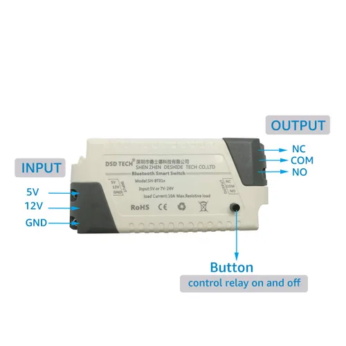 Vista 2 de DSD TECH SH-BT01C Relé Bluetooth V2 Compatible con temporizador y código de seguridad para iOS y Android