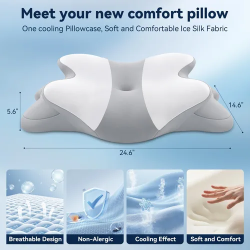 Vista 8 de Almohada de apnea del sueño con alivio del dolor de cuello y ronquidos, almohada cervical ortopédica, almohada ergonómica de espuma viscoelástica