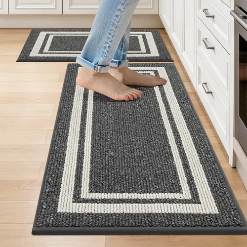 Vista 34 de COSY HOMEER Tapete de cocina antideslizantes, absorbentes para el piso, alfombra de cocina lavable, tapete de pie para fregadero, alfombra de Beige