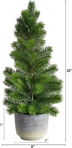 Vista 2 de Nearly Natural Árbol artificial de pino de Navidad de 22 pulgadas en maceta decorativa