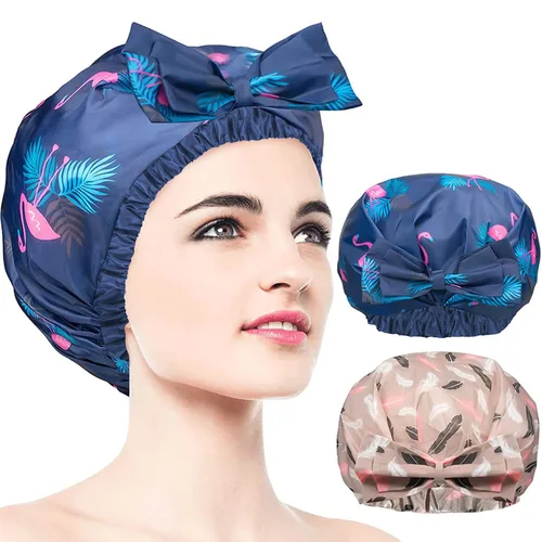 Vista 16 de 1 pieza de gorro de ducha, gorro de baño de doble capa y ajustable para la ducha, gorro de pelo extragrande reutilizable para mujer, exterior