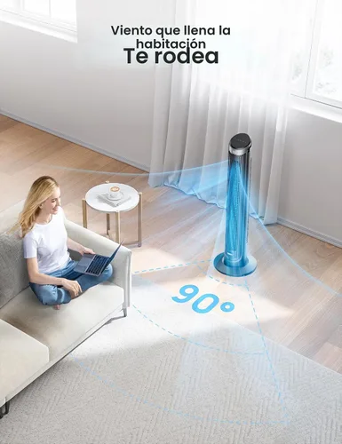 Vista 4 de Dreo - Ventilador de torre para dormitorio, ventiladores oscilantes de 90° que soplan aire frío, 5 velocidades, 4 modos con velocidad de 26 pies por