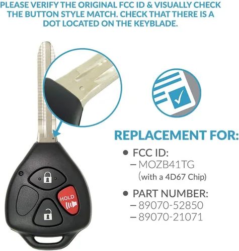 Vista 4 de Keyless2Go Repuesto de llave con control a distancia para vehículos que utilizan MOZB41TG con chip 4D67.