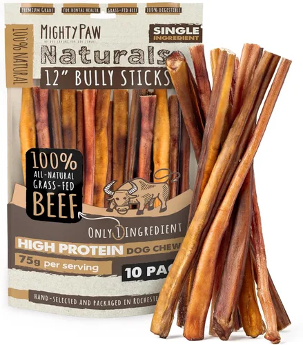 Vista 14 de Mighty Paw Naturals - Palitos masticables rizados para perros – Masticables de carne de res alimentada con pasto. Palitos para perros grandes, razas