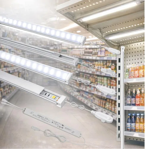 Vista 8 de Kit de luz de góndola al por menor, montaje magnético blanco puro de 6000 K con controlador de 24 V y pista de alimentación para estantes