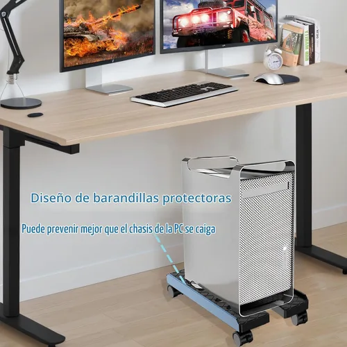 Vista 7 de Soporte de CPU móvil ajustable, Soporte de torre de computadora ventilado con 4 ruedas con rodamientos se adapta a la mayoría de torres de PC