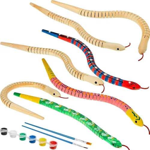 Vista 8 de BBTO 10 Piezas de Serpiente de Madera Serpiente Wiggly de Madera Sin Terminar Serpiente de Madera Articulable Flexible con Pintura de Acrílico de 12