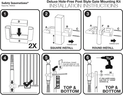 Vista 4 de Safety Innovations Kit de montaje para puerta de bebé sin agujeros, se adapta a postes de 2 3/4 pulgadas a 3 1/2 pulgadas de ancho con tapas