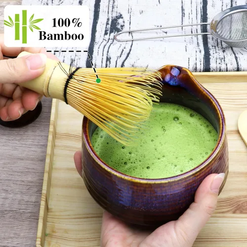 Vista 5 de Juego de batidor de matcha, juego de 7 piezas incluye cuenco de matcha (19 onzas), batidor de matcha de bambú y cuchara de matcha, soporte