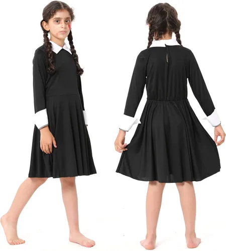 Vista 2 de Lrrtwer Halloween Wednesday Addams Costume Addams Family Dress Costume Girls Dress Outfit