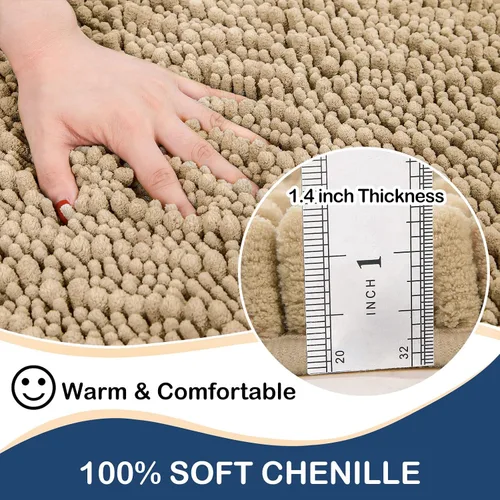 Vista 3 de Arotive Alfombras de baño de chenilla, 2 piezas, tamaño de alfombra de baño de 24 x 16 y 30 x 20 pulgadas, color beige, paquete de 2 artículos