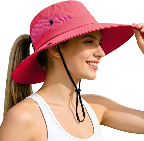 Vista 39 de Rosoz Sombreros de cola de caballo para mujer, protección UV, ala ancha 1 paquete-negro