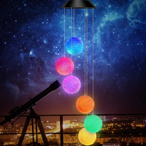 Vista 6 de Remon - Campanas de viento solares que cambian de color con luz LED, funciona con energía solar, para colgar campanas de viento, impermeable