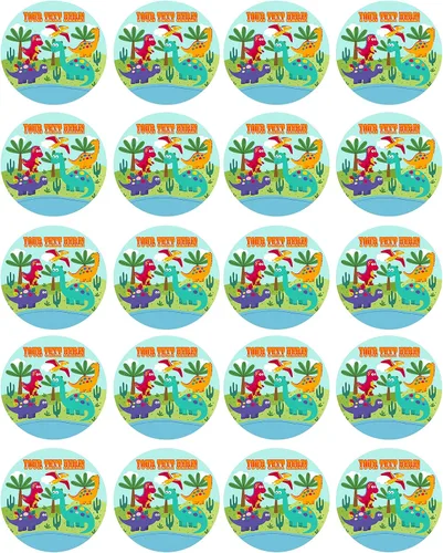 Vista 2 de Lindos dinosaurios - Decoración comestible para tartas - 10" redondo