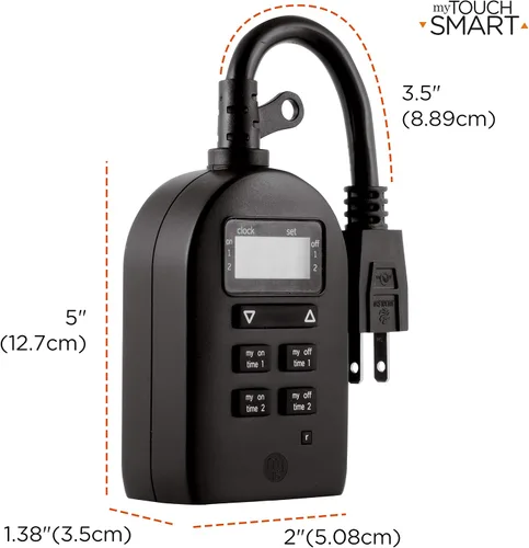 Vista 7 de myTouchSmart Temporizador Digital Enchufable para Interiores y Exteriores, Una Toma con Conexión a Tierra, Dos Tiempos de Encendido/Apagado Diarios