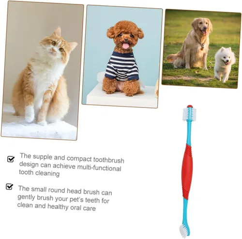 Vista 7 de Juego de pasta de dientes y cepillo de dientes para mascotas, cepillo de dientes de doble cabeza para limpieza profunda, limpiadores de dientes