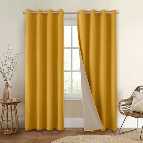 Vista 29 de HOMEIDEAS Cortinas 100% opacas beige de 63 pulgadas de largo, mezcla de lino con textura de oscurecimiento, cortinas con aislamiento térmico
