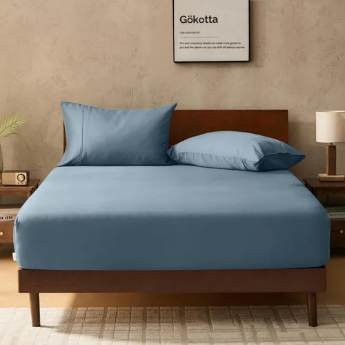 Vista 21 de Gokotta Sábana bajera ajustable y funda de almohada de rayón de bambú, sábana refrescante súper suave con 4 correas elásticas en las esquinas