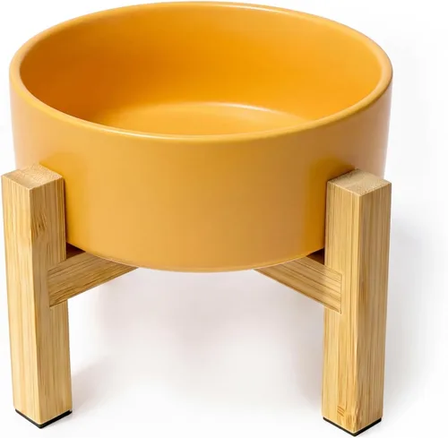 Vista 16 de Cuenco elevado de cerámica para gatos - Cuenco de comida para gatos con soporte de bambú - Plato elevado de comida para perros para cachorros - Verde