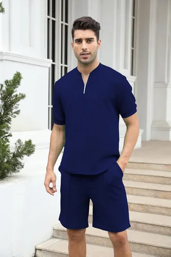 Vista 3 de FZNHQL Conjunto deportivo de moda para hombre, 2 piezas, casual, atlético, para correr, manga corta/larga, conjunto para hombre
