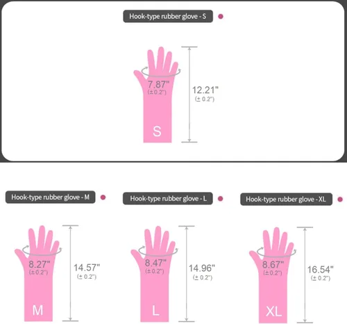 Vista 2 de Myungjin Guantes de goma antideslizantes reutilizables e impermeables para el hogar con gancho para colgar y secar (1 par/pequeño)