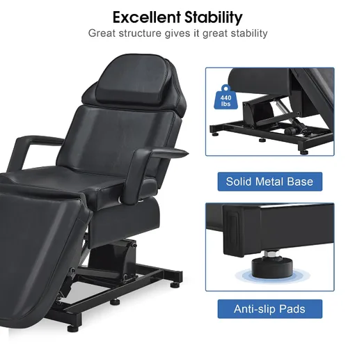 Vista 7 de BarberPub Cama facial totalmente eléctrica con 3 motores para esteticista, silla de tatuaje eléctrica para cliente, cama facial para esteticista